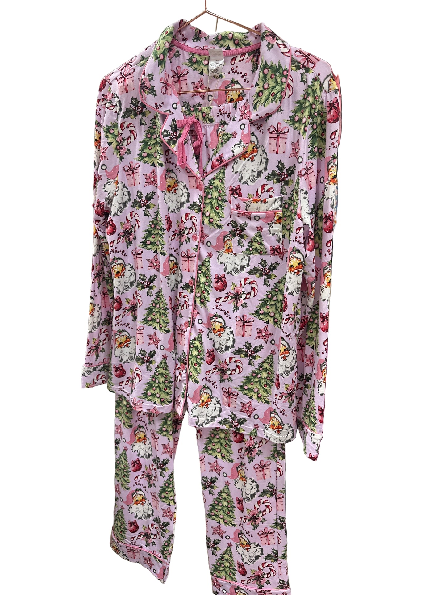 PINK VINTAGE HOLIDAY BUTTON DOWN LOUNGEWEAR SET