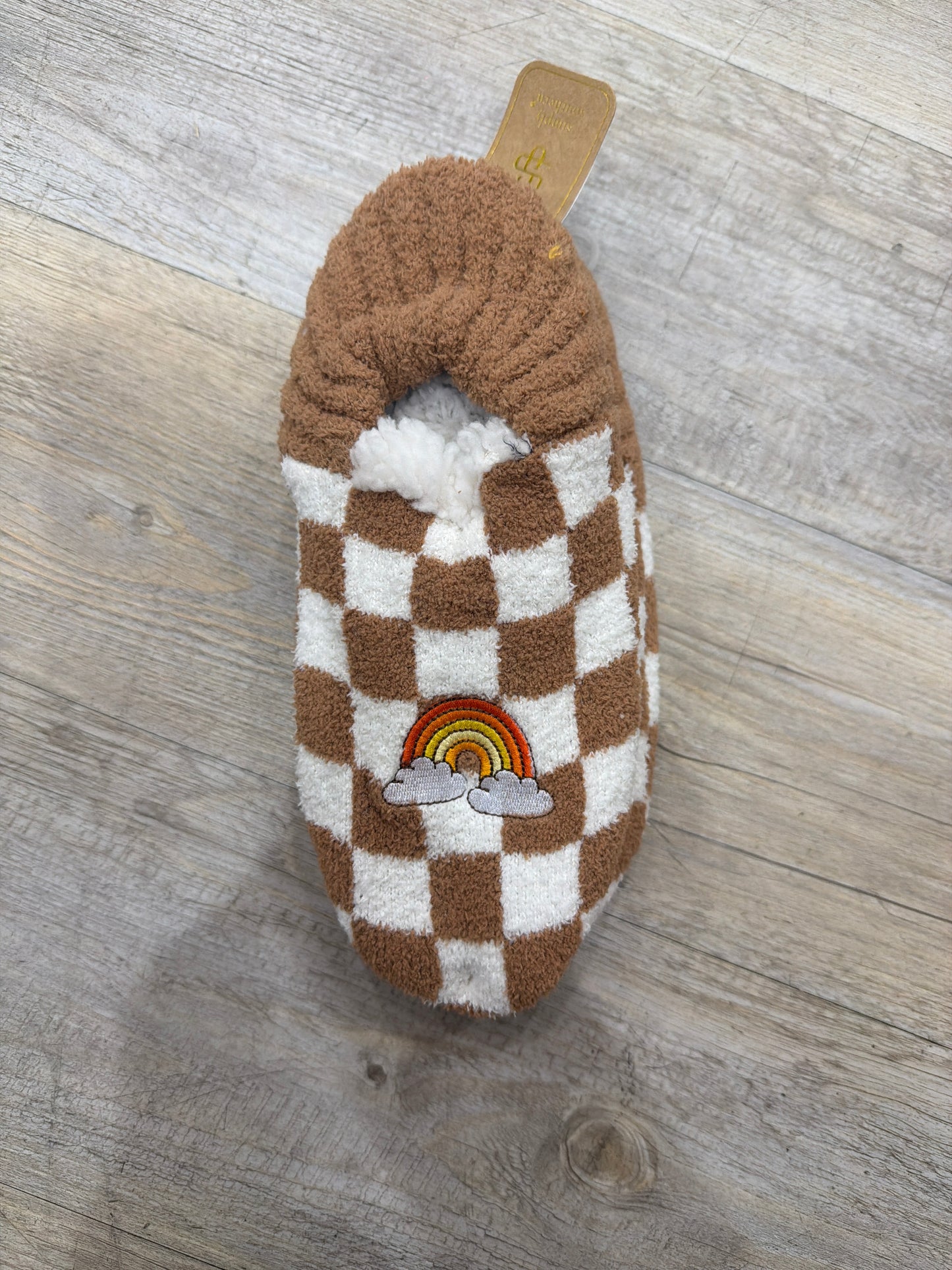 BROWN CHECKERED RAINBOW SLIPPERS