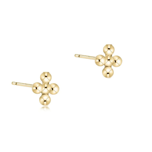 Classic Beaded Signature Cross Small Stud - 2mm Bead Gold