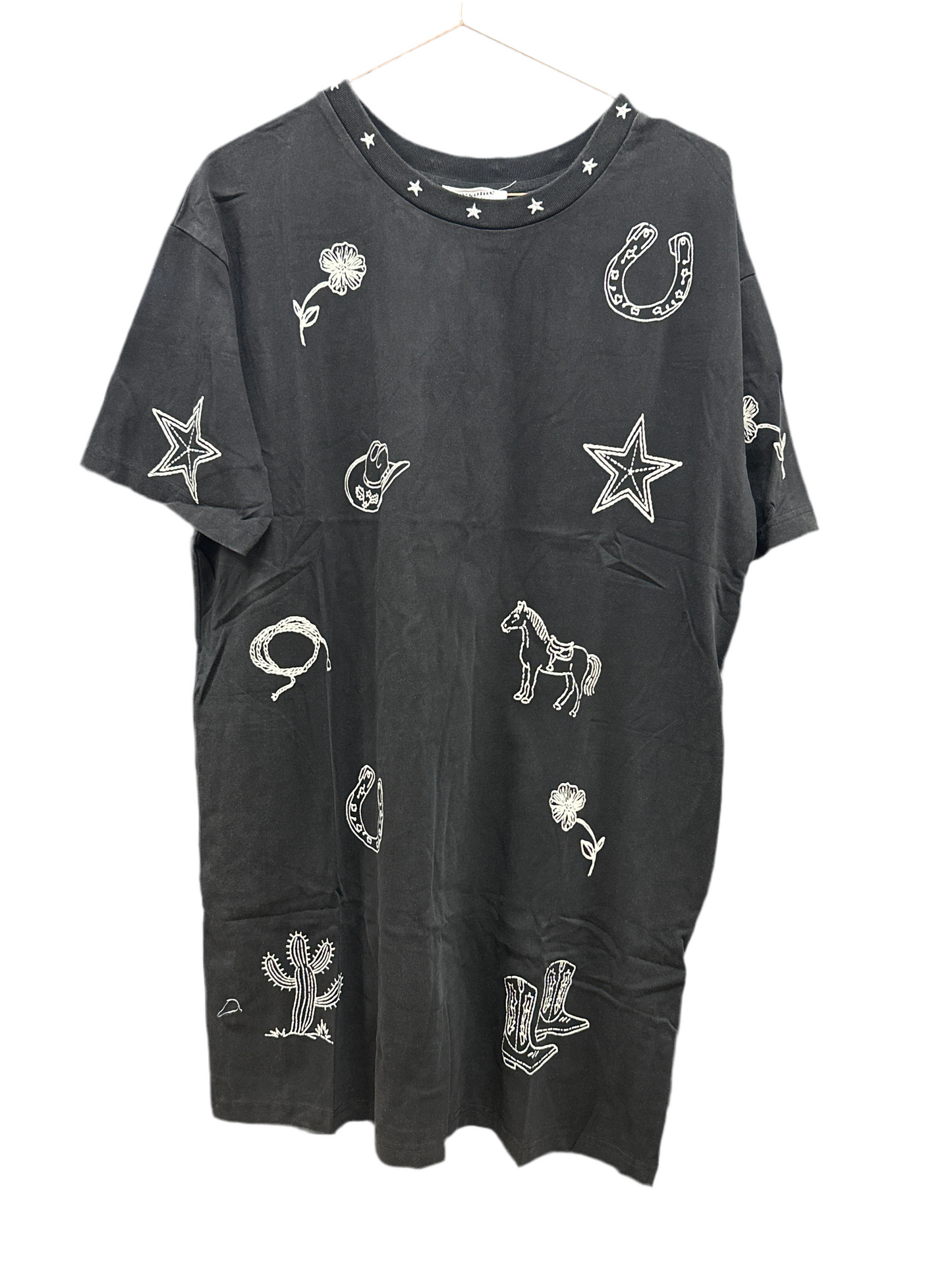SNOW WASH WESTERN INSPIRED T-SHIRT DRESS ASH BLACK