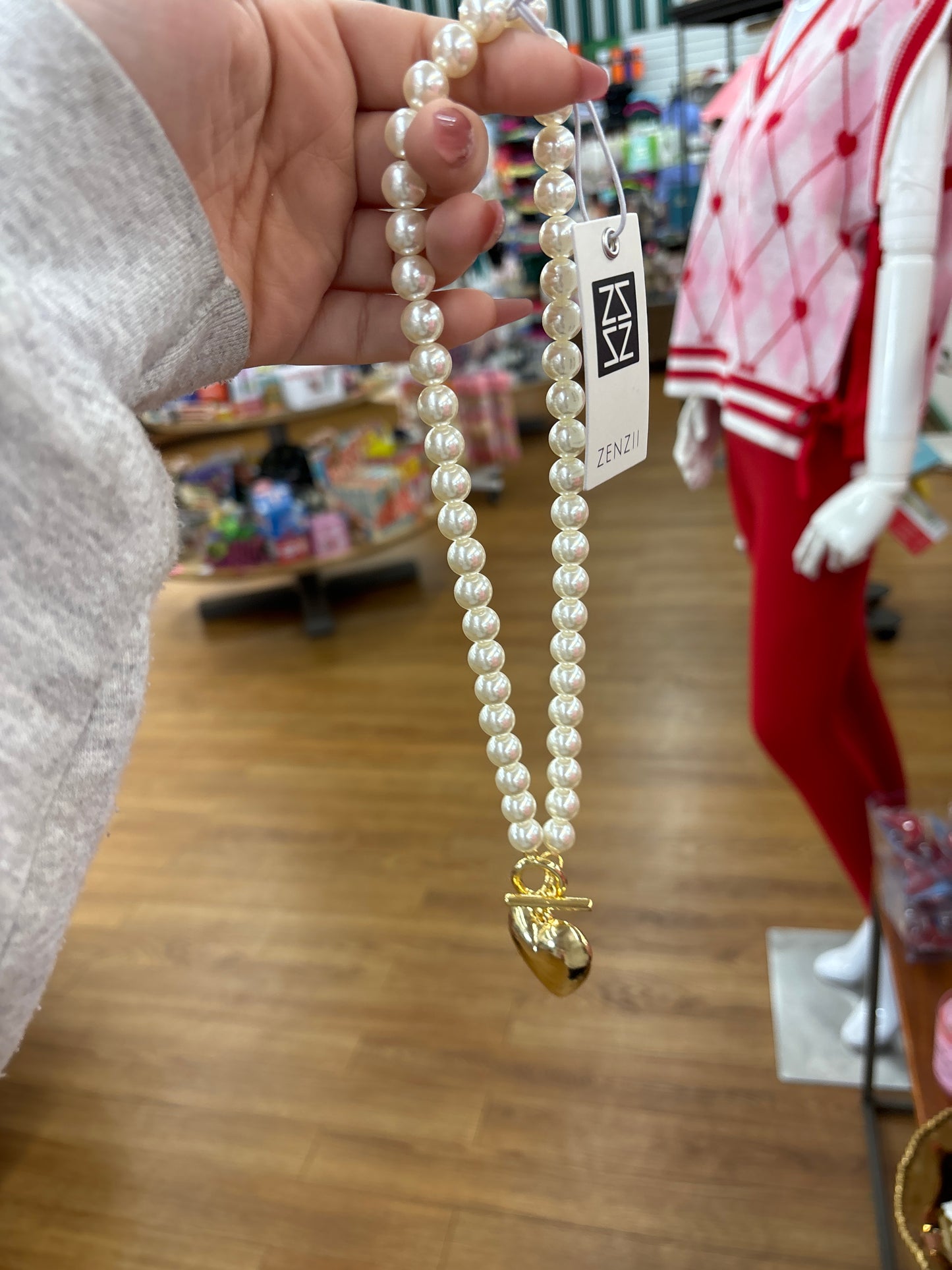 HEART CHARM PEARL COLLAR NKLC - GOLD/PEARL