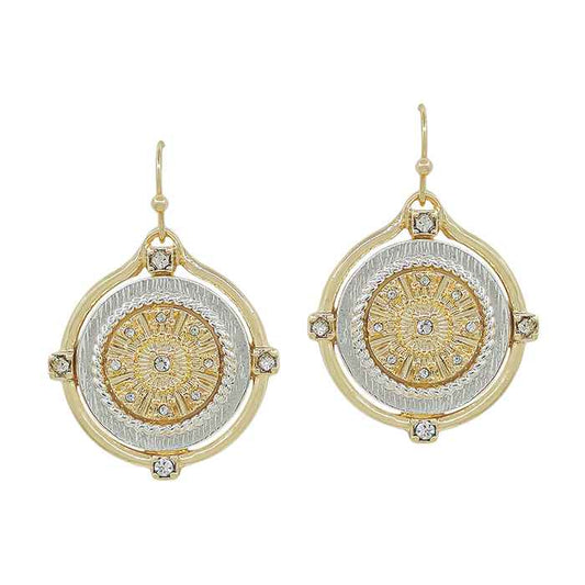 Gold Two Tone Coin 1.5" Drop Earring