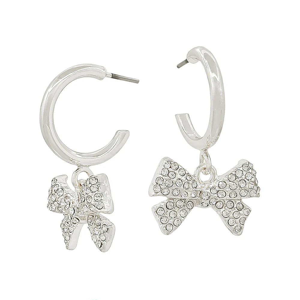 Silver .5" Hoop with Rhinestone Bow Charm