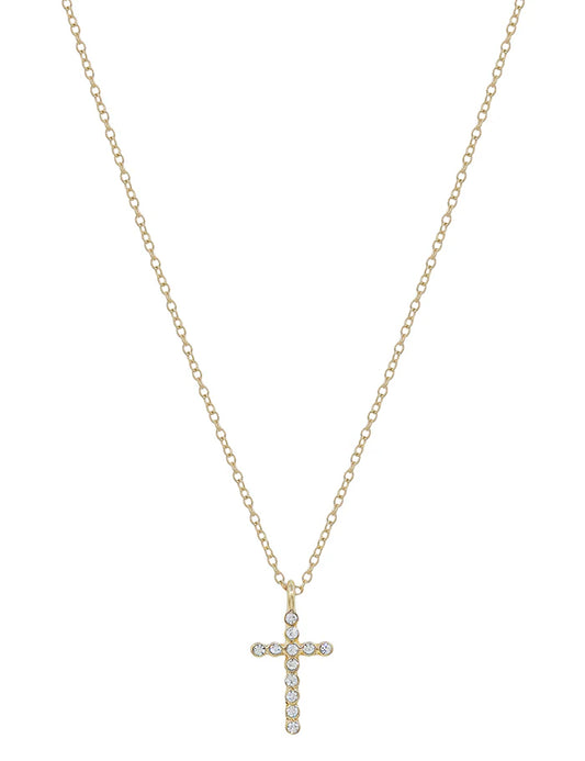 Gold Rhinestone .75" Cross on 16"-18" Necklace