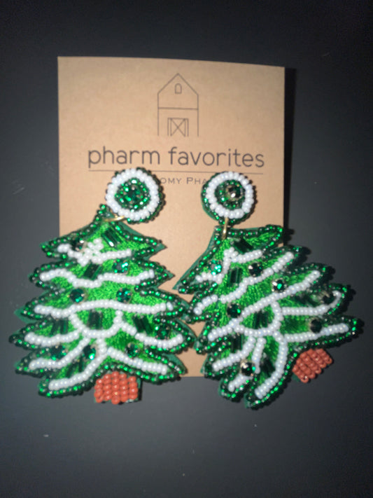 BEADED TREE EARRINGS - GREEN