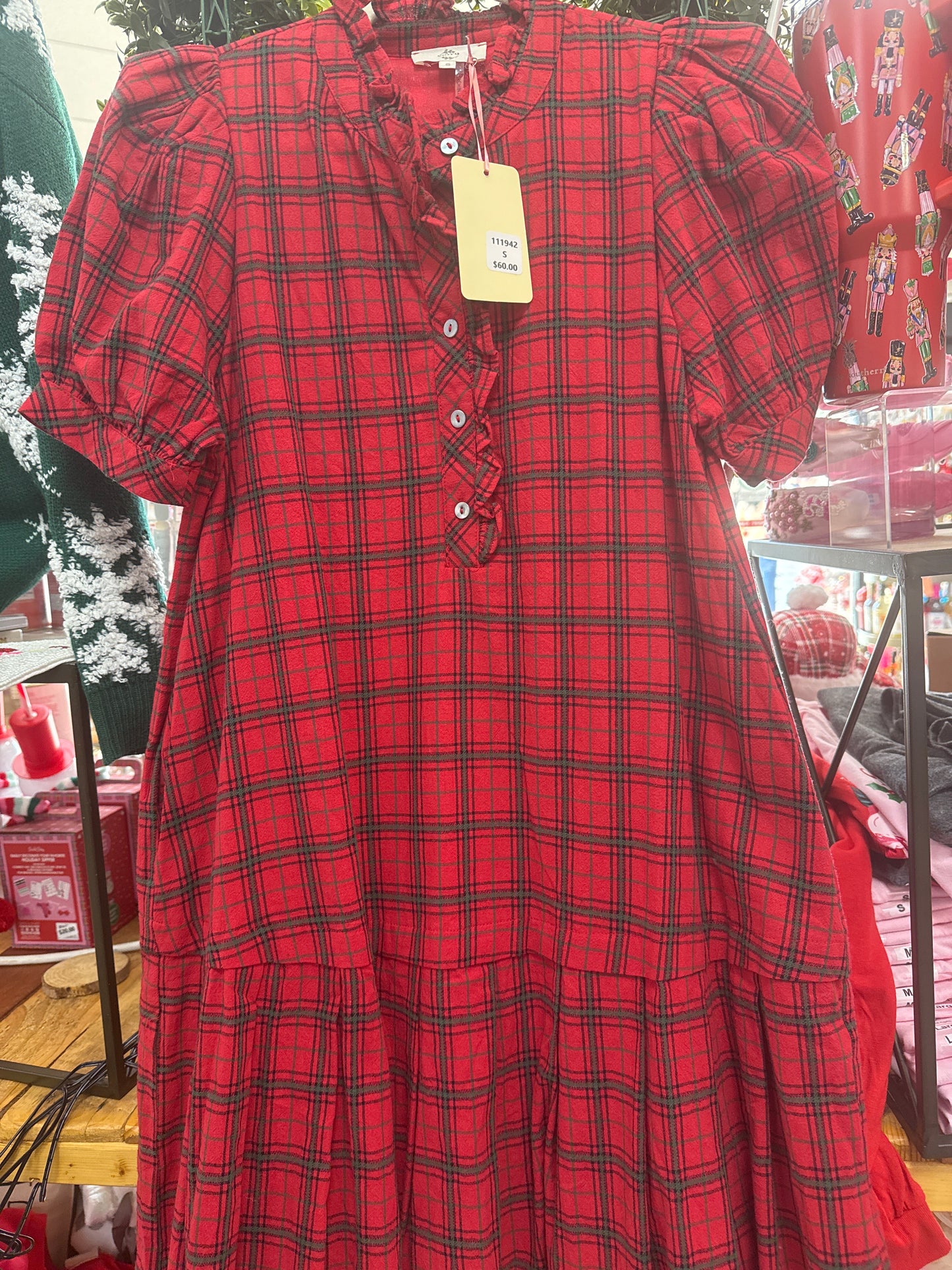 RED PLAID DRESS - S