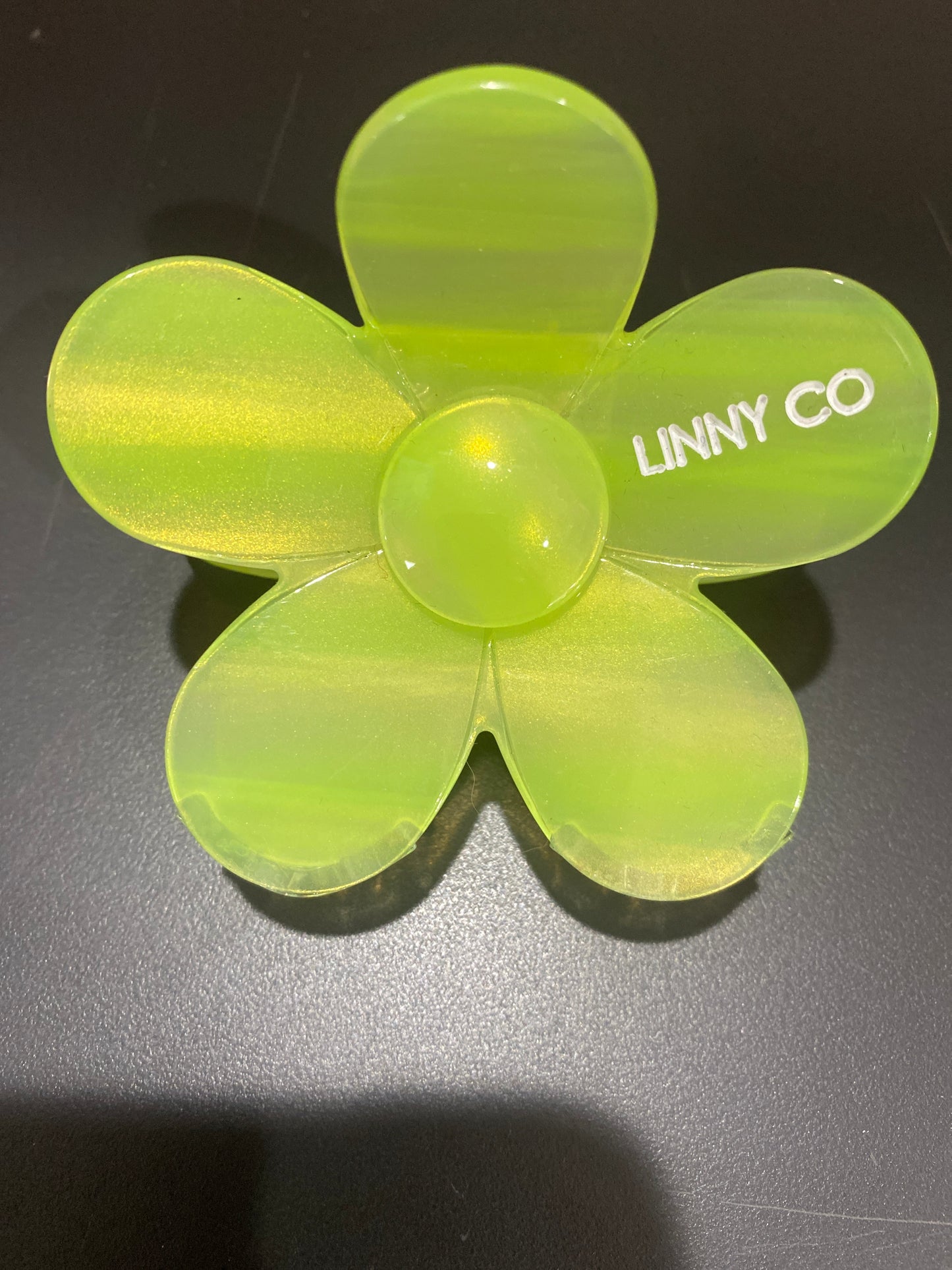 FLOWER HAIR CLIP - GIGI - NEON YELLOW STRIPES