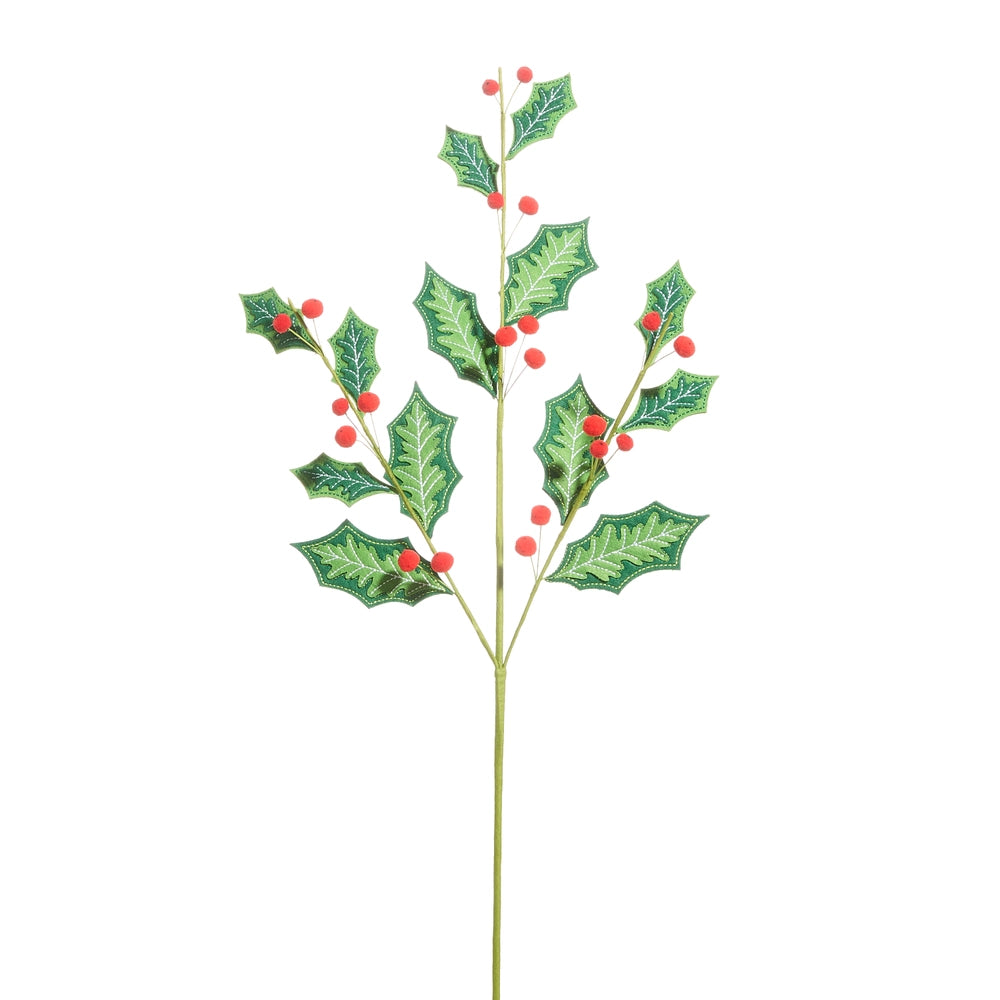 HOLLY BERRY FELT SPRAY - 27"