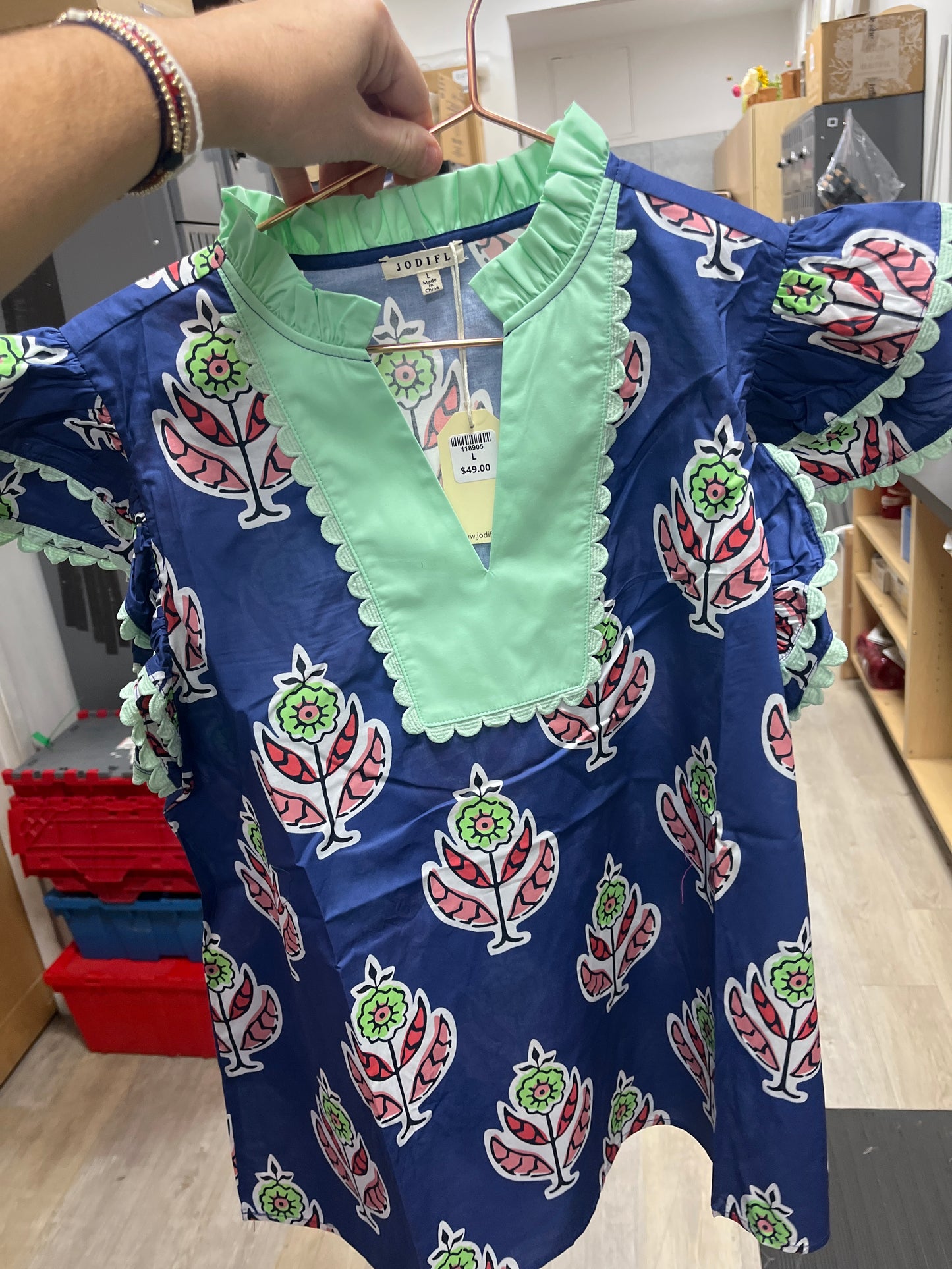 BLUE RUFFLE SLEEVE BOHO FLORAL TOP