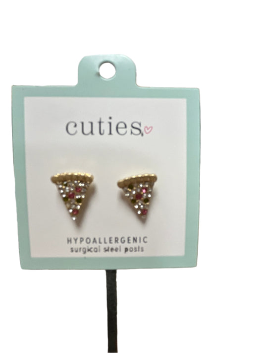 GOLD PIZZA SLICE WITH CRYSTALS EARRINGS