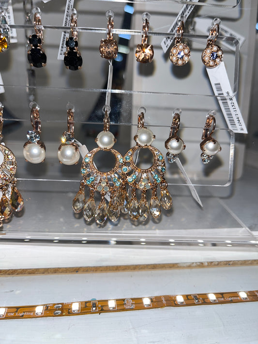 RG LT BLUE CRYSTAL & PEARL HANGING EARRING