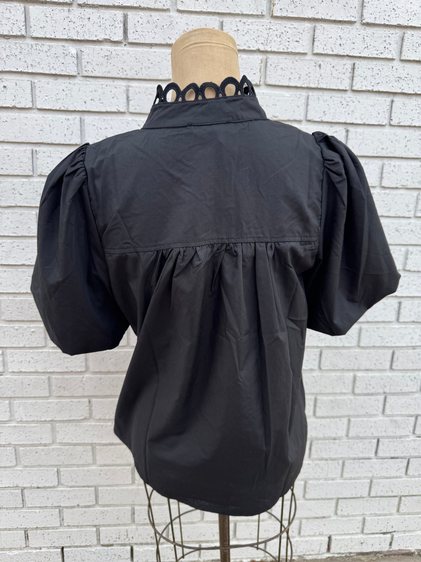 Black Blouse with Caning and Pearl Buttons - Pharm Favorites by Economy Pharmacy