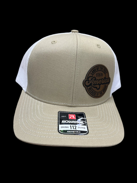 TAN & WHITE HAT - LAND OF THE FREE PATCH