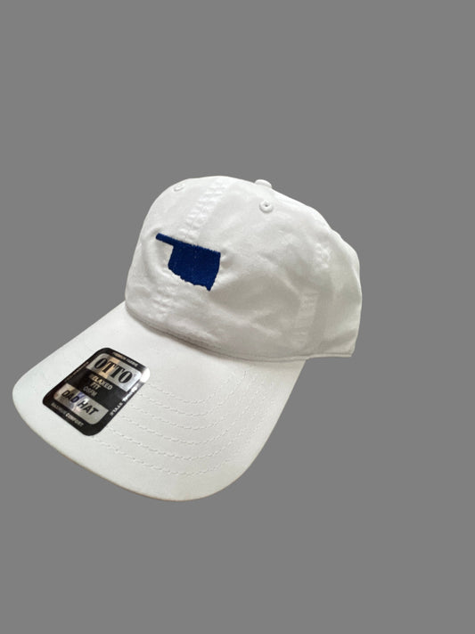 WHITE HAT WITH BLUE OKLAHOMA