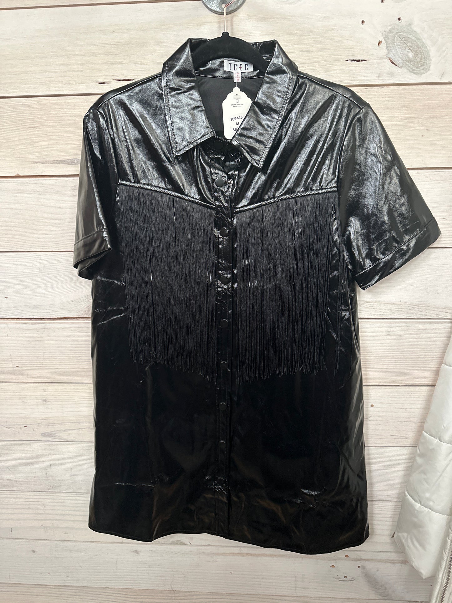 BLACK LEATHER DRESS W/FRINGE DETAIL