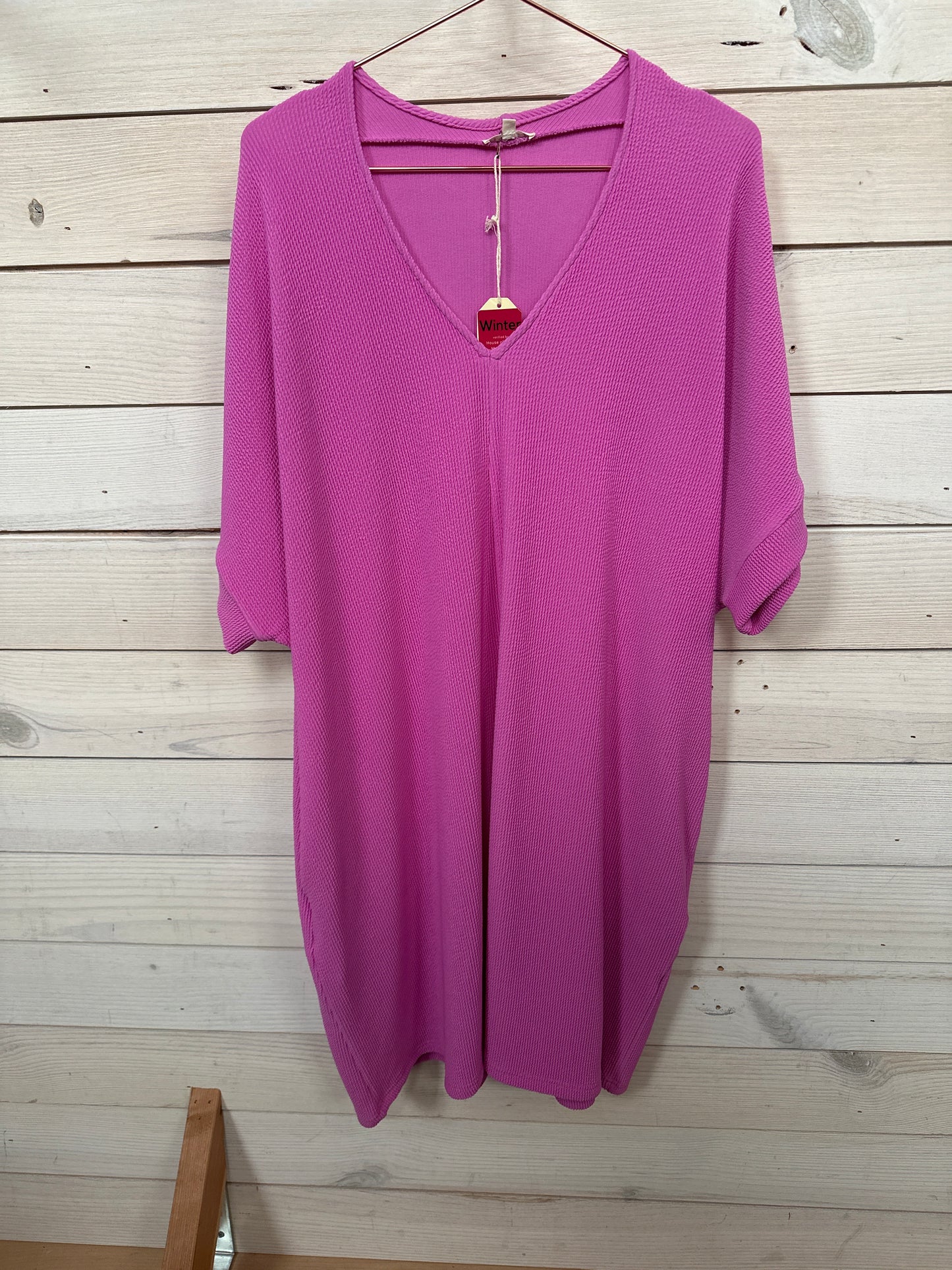 PINK RIBBED SHORT SLV DRESS