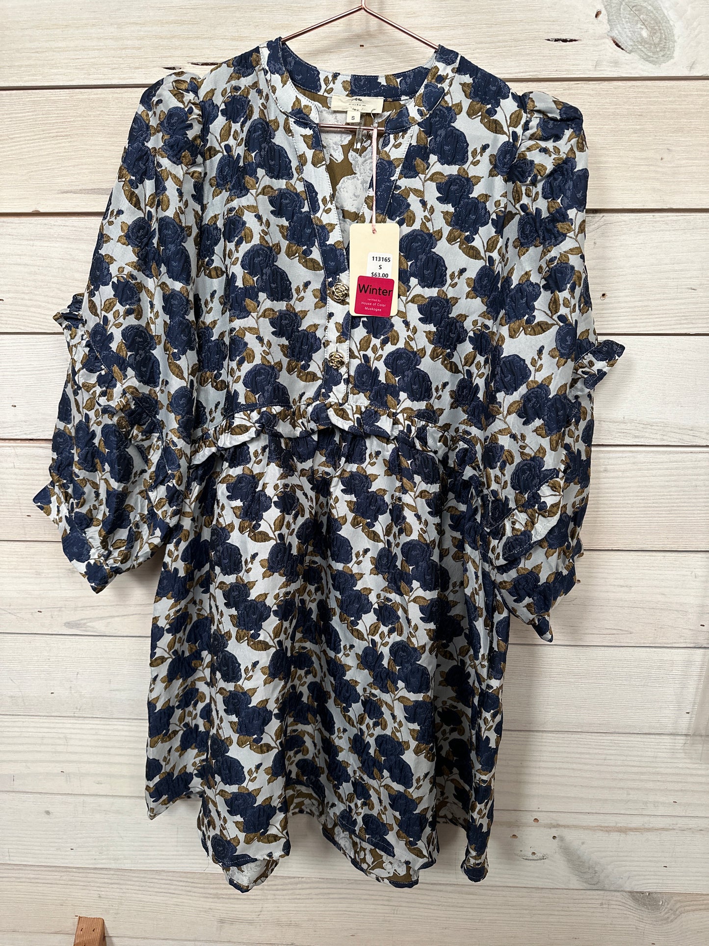 BLUE FLORAL LONG SLV DRESS