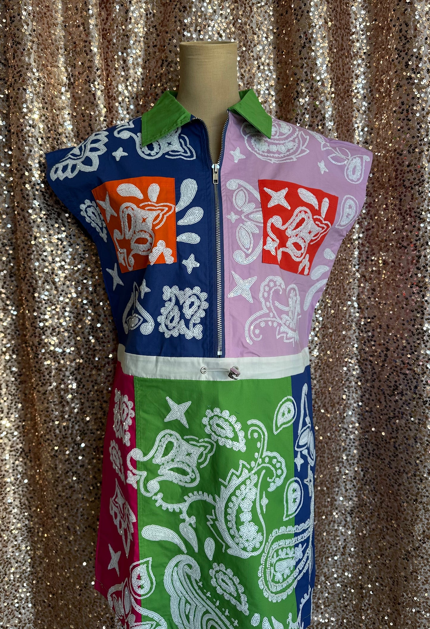 MULTI COLOR BLOCK BANDANA DRESS