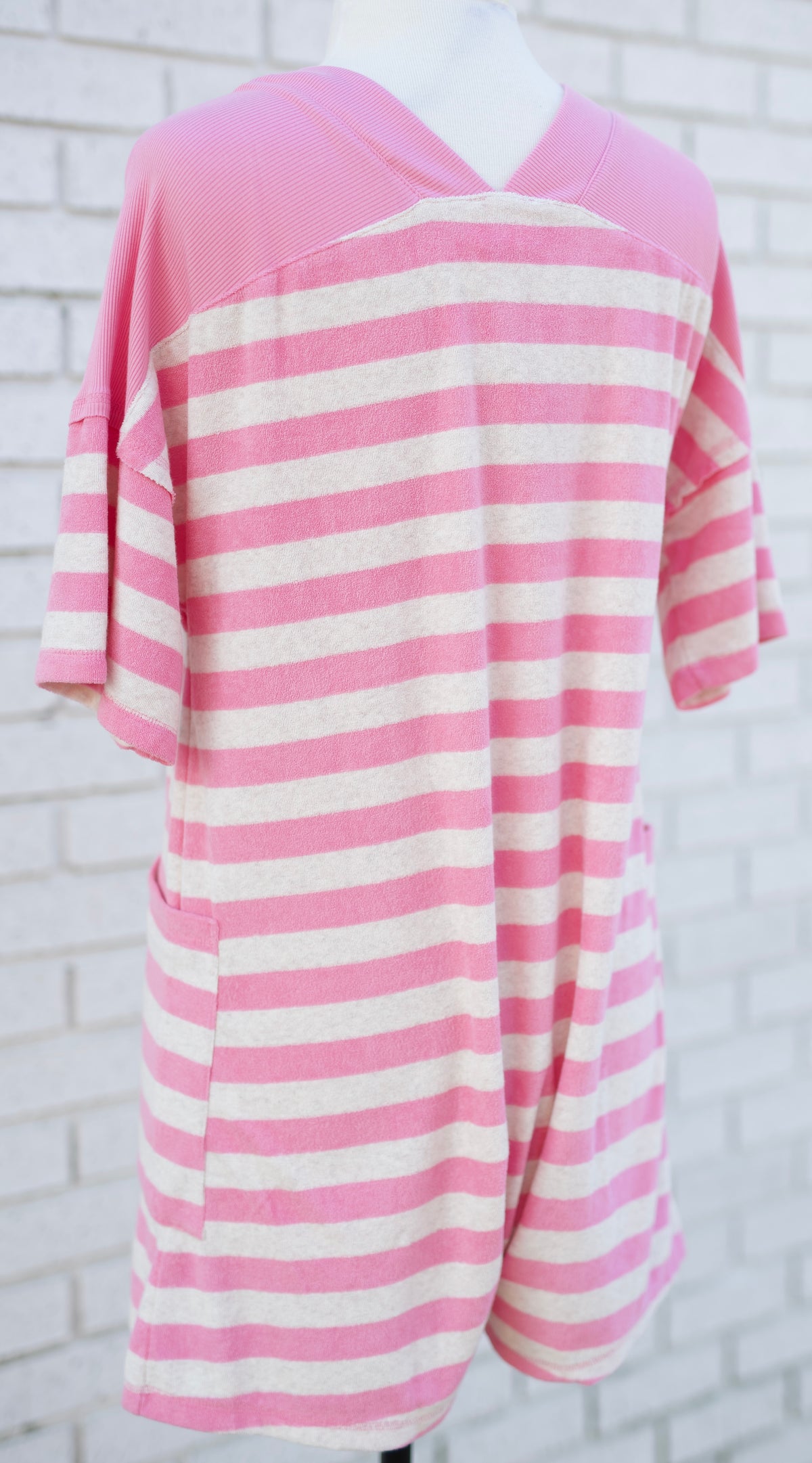 PINK & OAT STRIPED CASUAL KNIT ROMPER