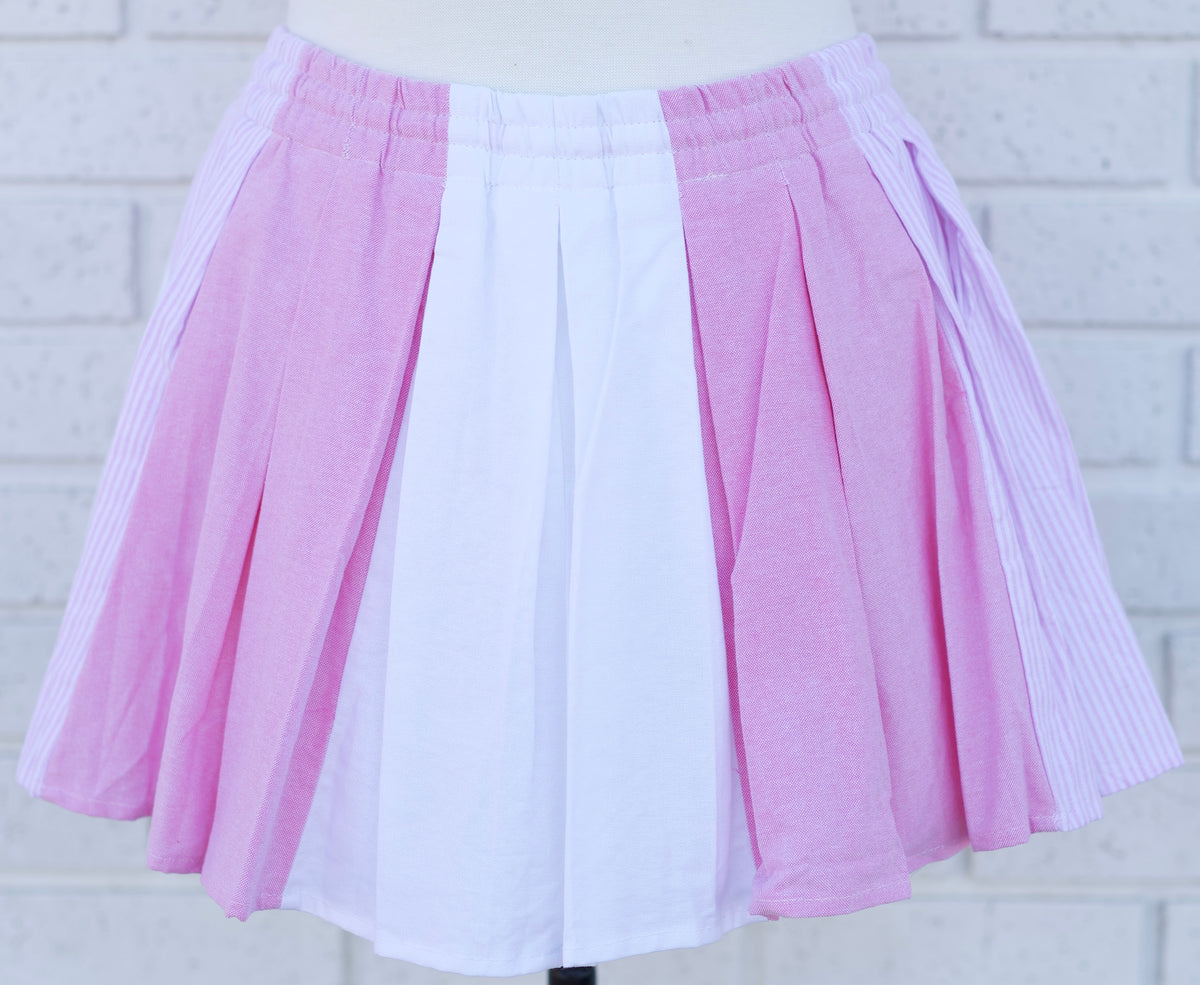 SOLID WITH STRIPE MIXED PLEATS OXFORD SHORTS - LT. PINK/WHITE - Pharm Favorites by Economy Pharmacy