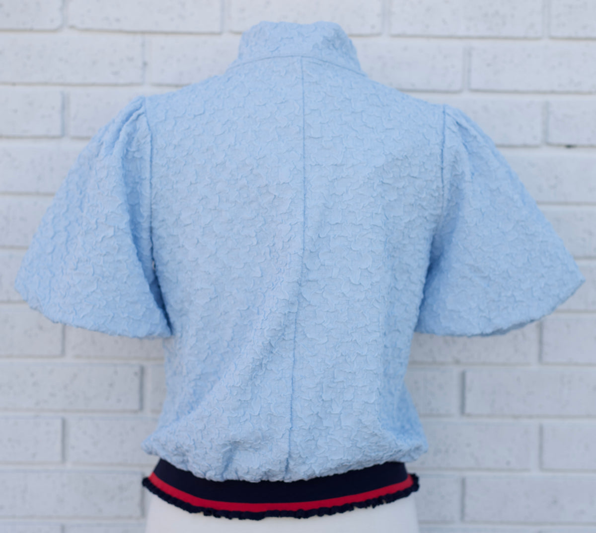 Stripe Accent V-Neck Textured Solid Top