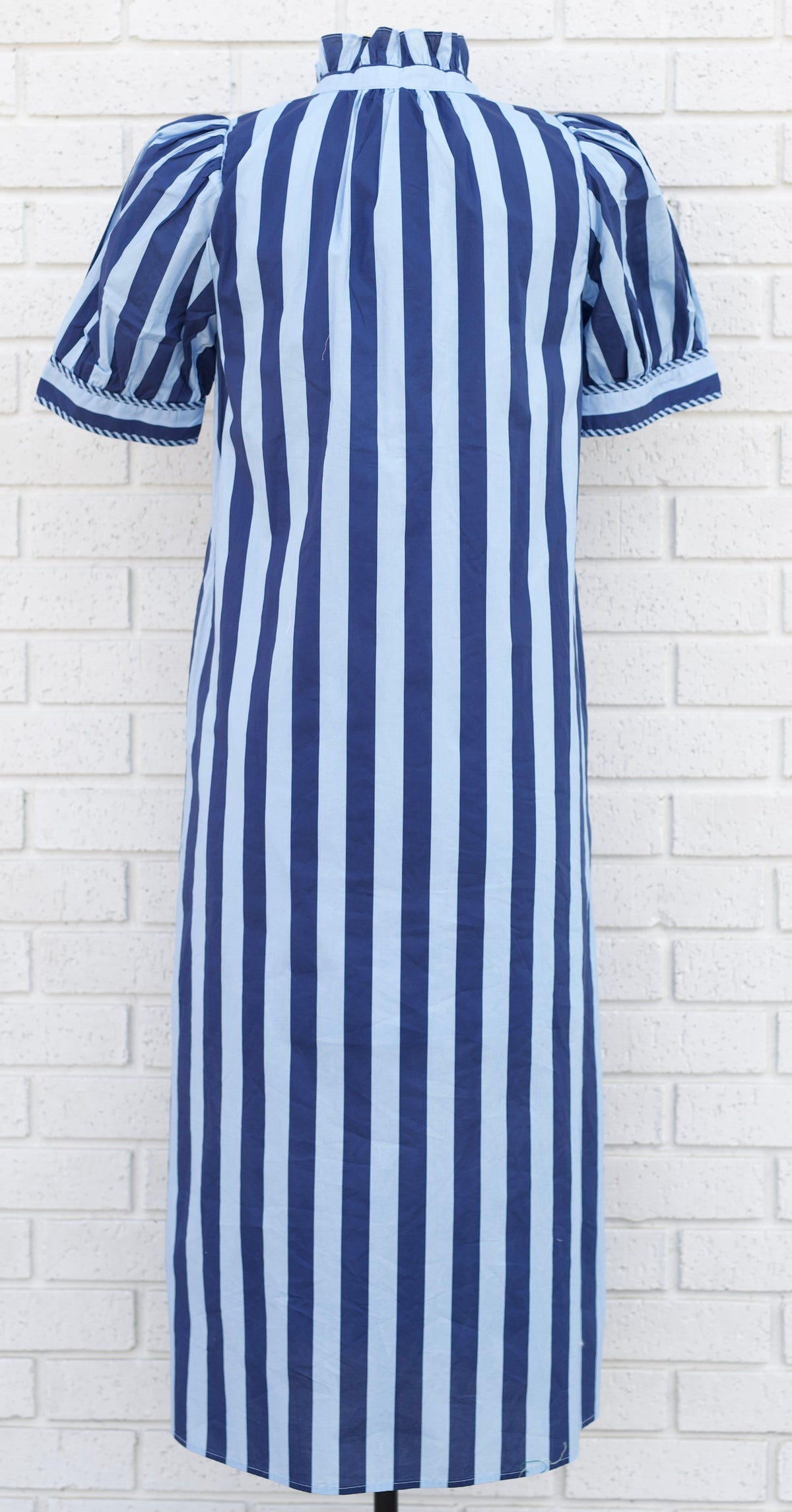 STRIPED PUFF SLEEVE BUTTON DOWN MIDI DRESS - Pharm Favorites by Economy Pharmacy