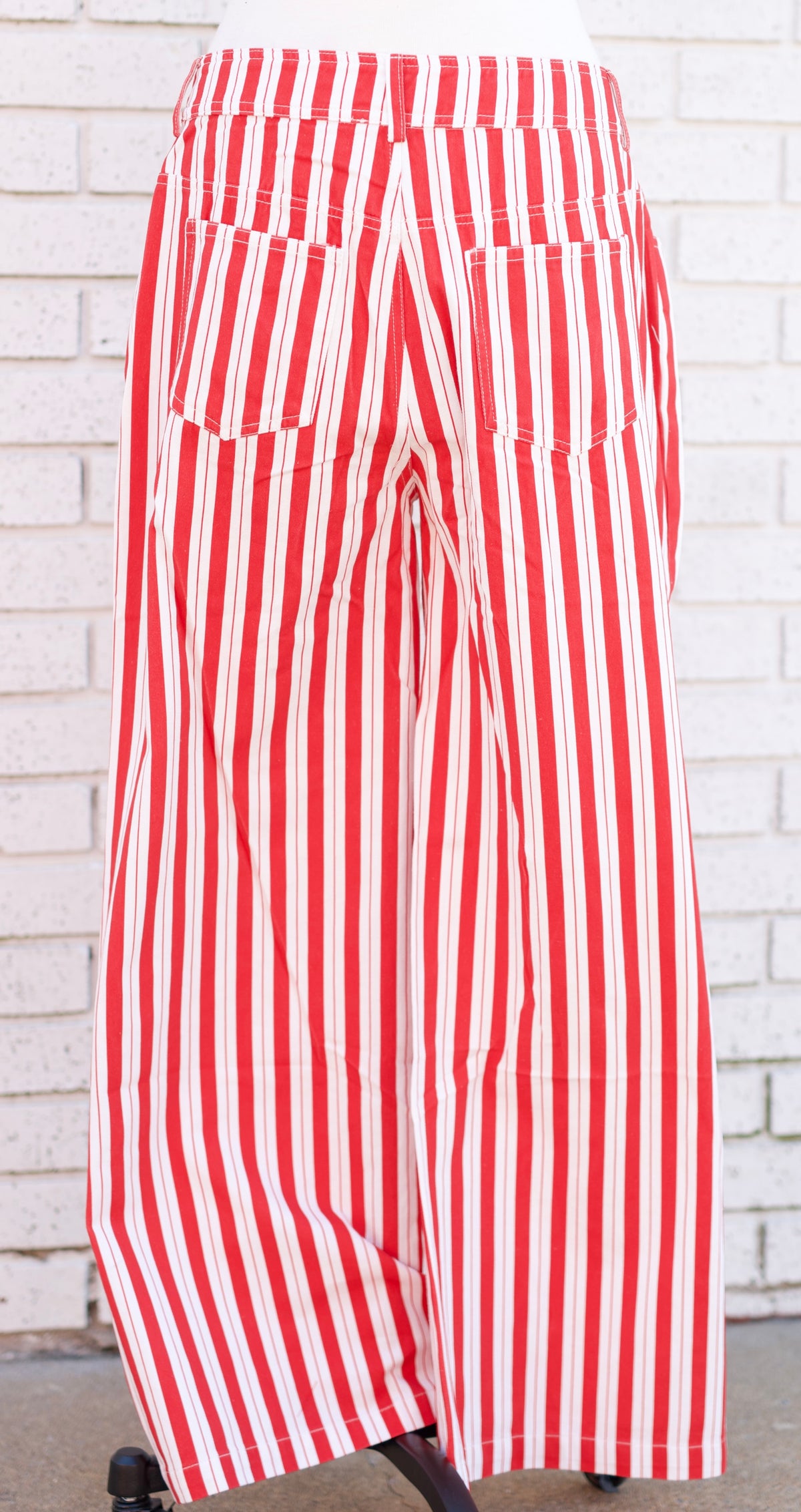 RED GAMEDAY THEME STRIPE HIGH RISE FLARE PANTS