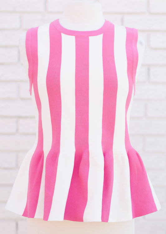 SLEEVELESS STRIPED PEPLUM KNIT TOP