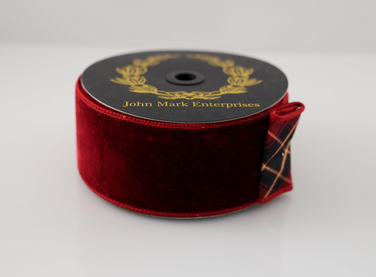 JOHN MARK RIBBON - BURGUNDY VELVET PLAID TRIM - 2.5"X10YD