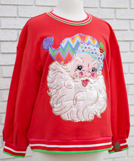 RED MULTI HAT METALLIC SANTA SWEATSHIRT