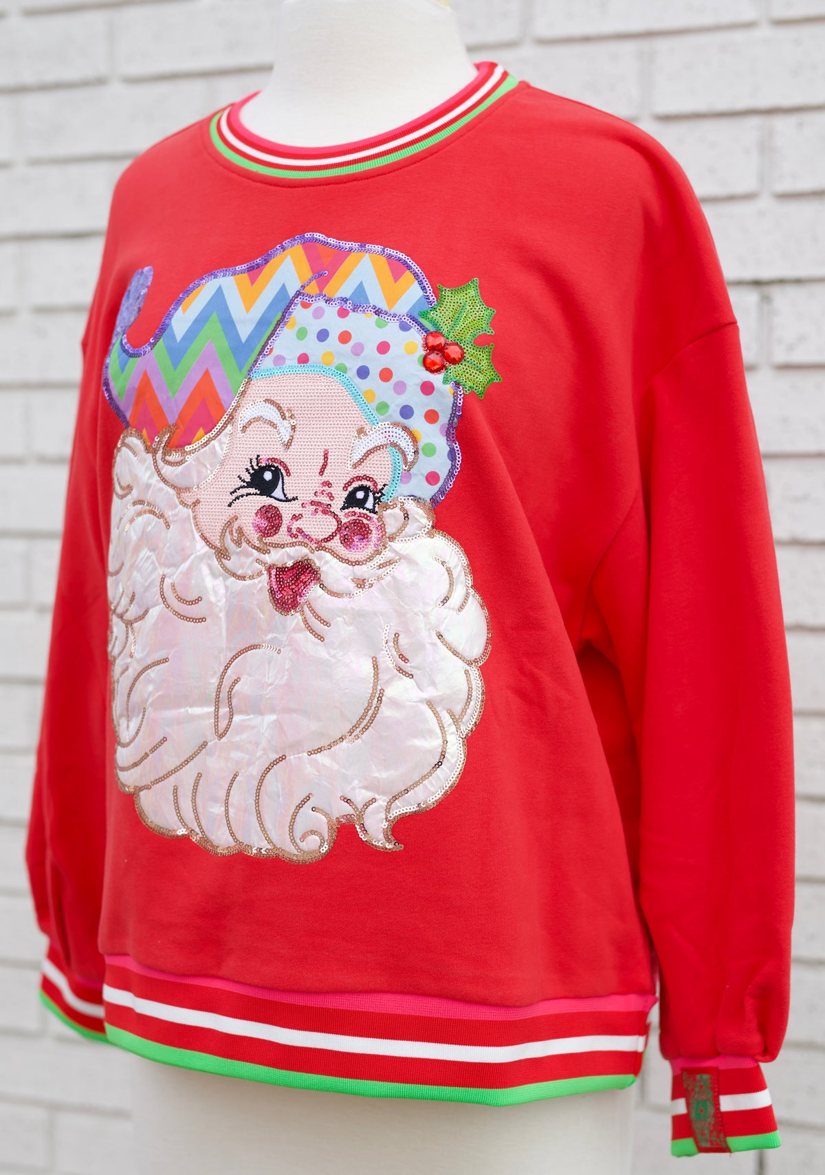 RED MULTI HAT METALLIC SANTA SWEATSHIRT