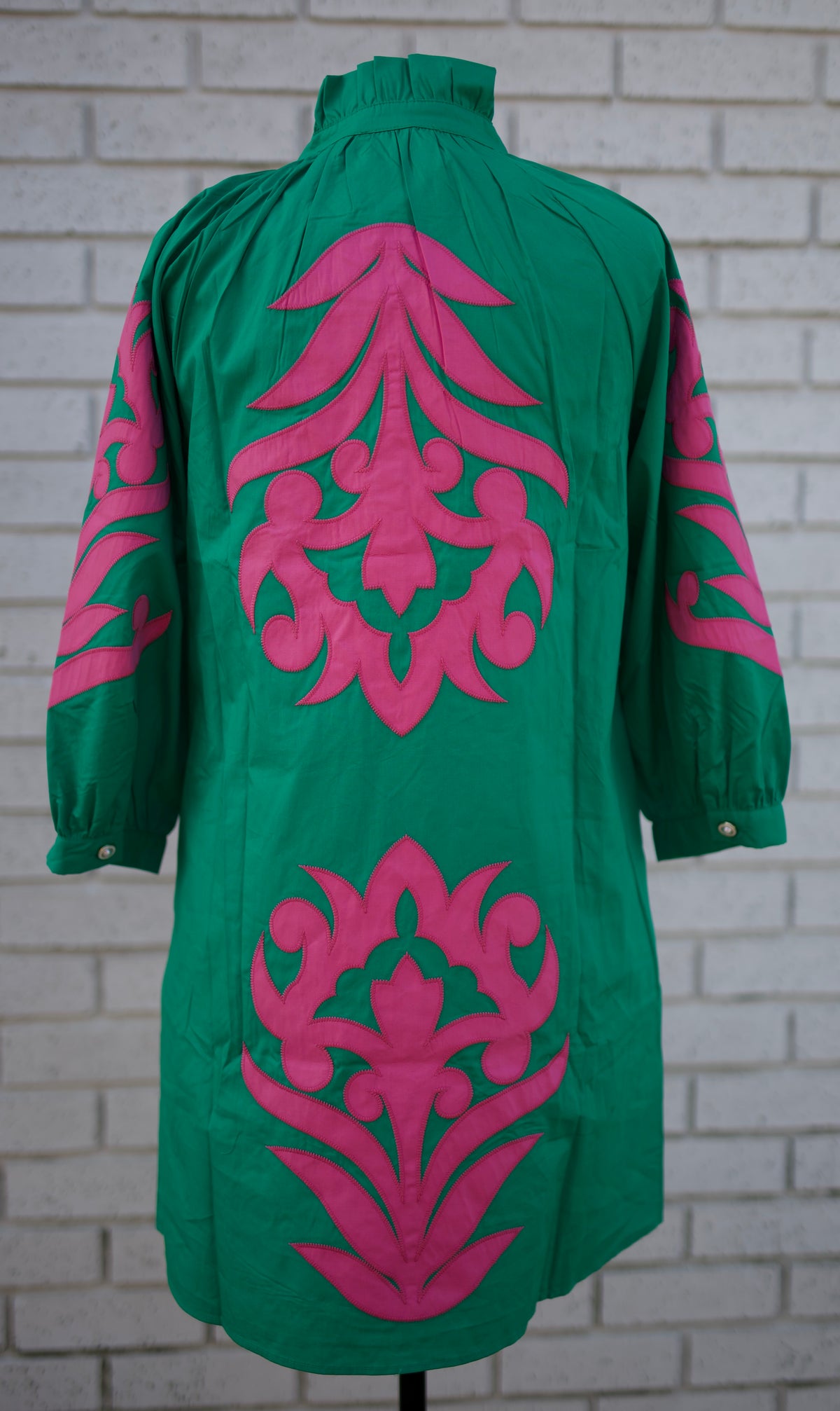 3/4 SLEEVE BAROQUE FLORAL SHIFT DRESS - ROSE/GREEN