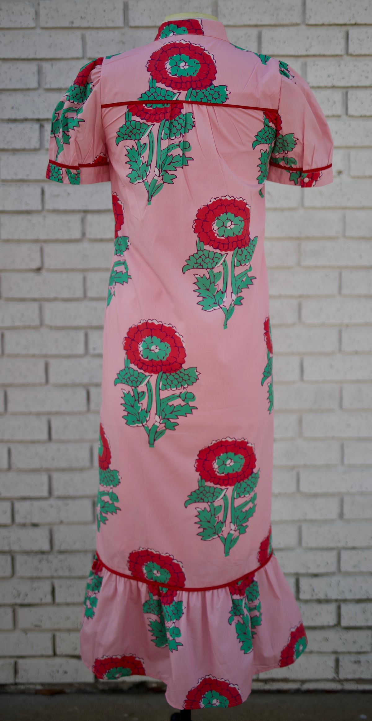 PINK MAXI DRESS WITH RED FLORAL