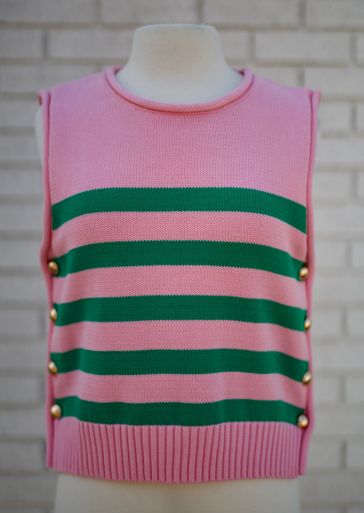 PINK & GREEN STRIPED SHORT SLEEVED SWEATER