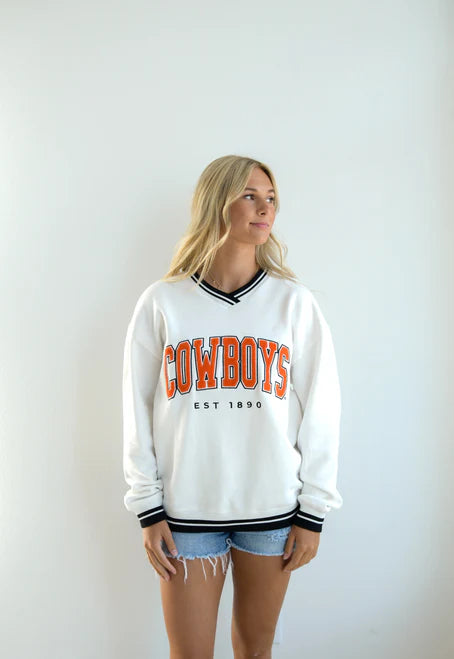 OK STATE ALLEN CHENILLE VARSITY VNECK SWEATSHIRT