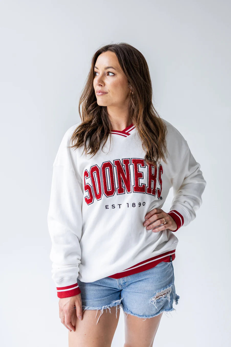 OKLAHOMA ALLEN CHENILLE VARSITY VNECK SWEATSHIRT