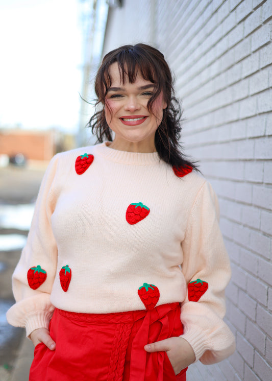 PINK SWEATER W/3D STRAWBERRIES