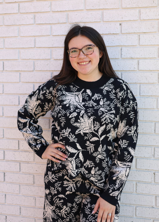 BLACK JACQUARD 2PC SWEATER & PANT SET