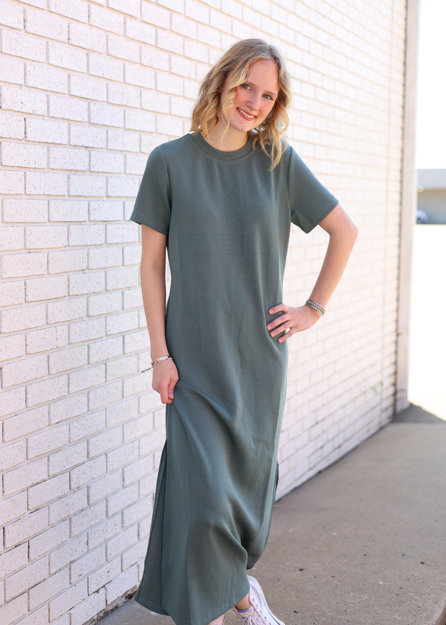 SCUBA MAXI DRESS - SAGE LEAF