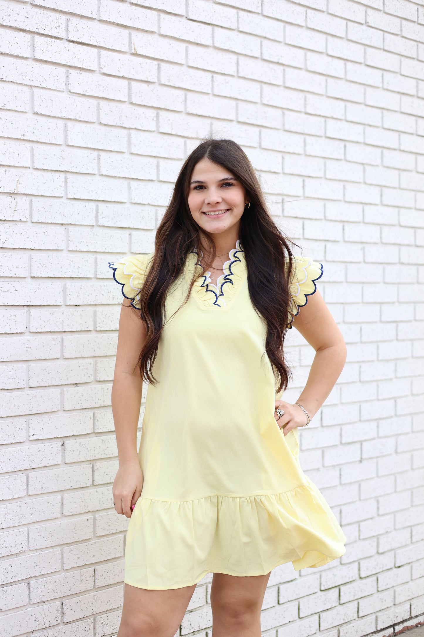 LAYERED RUFFLE CAP SLEEVES WITH SCALLOP EDGE - BUTTER YELLOW