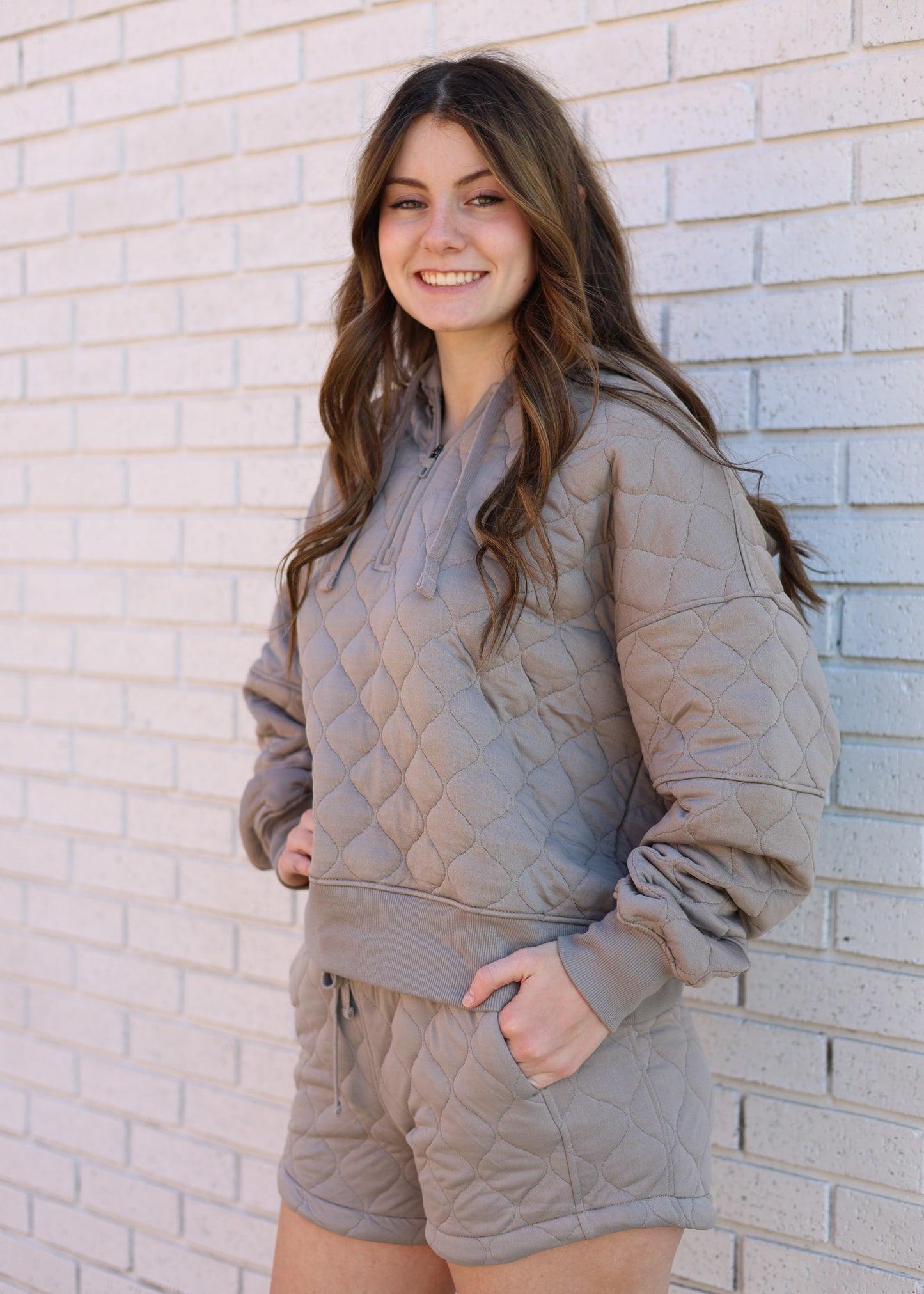 STONE TAUPE 2PC QUILTED SHORT SET