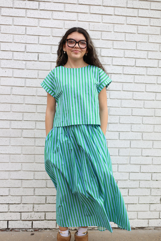 STRIPED MIDI SKIRT AND TOP 2 PC. SET