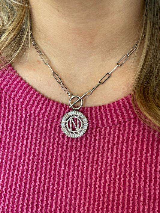 Silver Medallion Initial Necklace