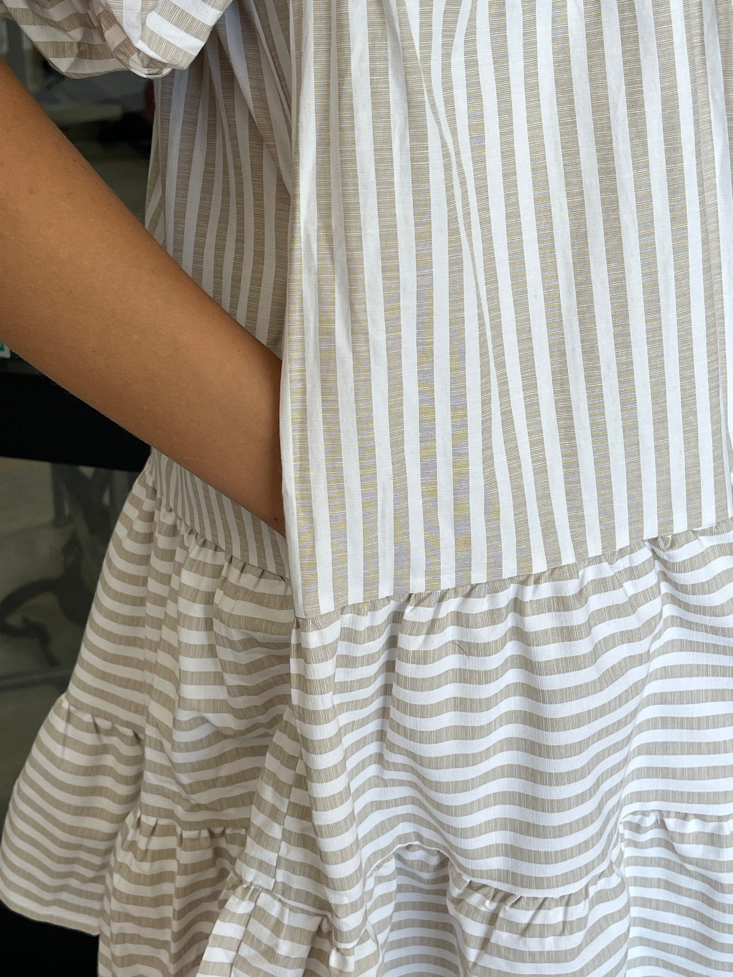 Tan & White Striped Dress