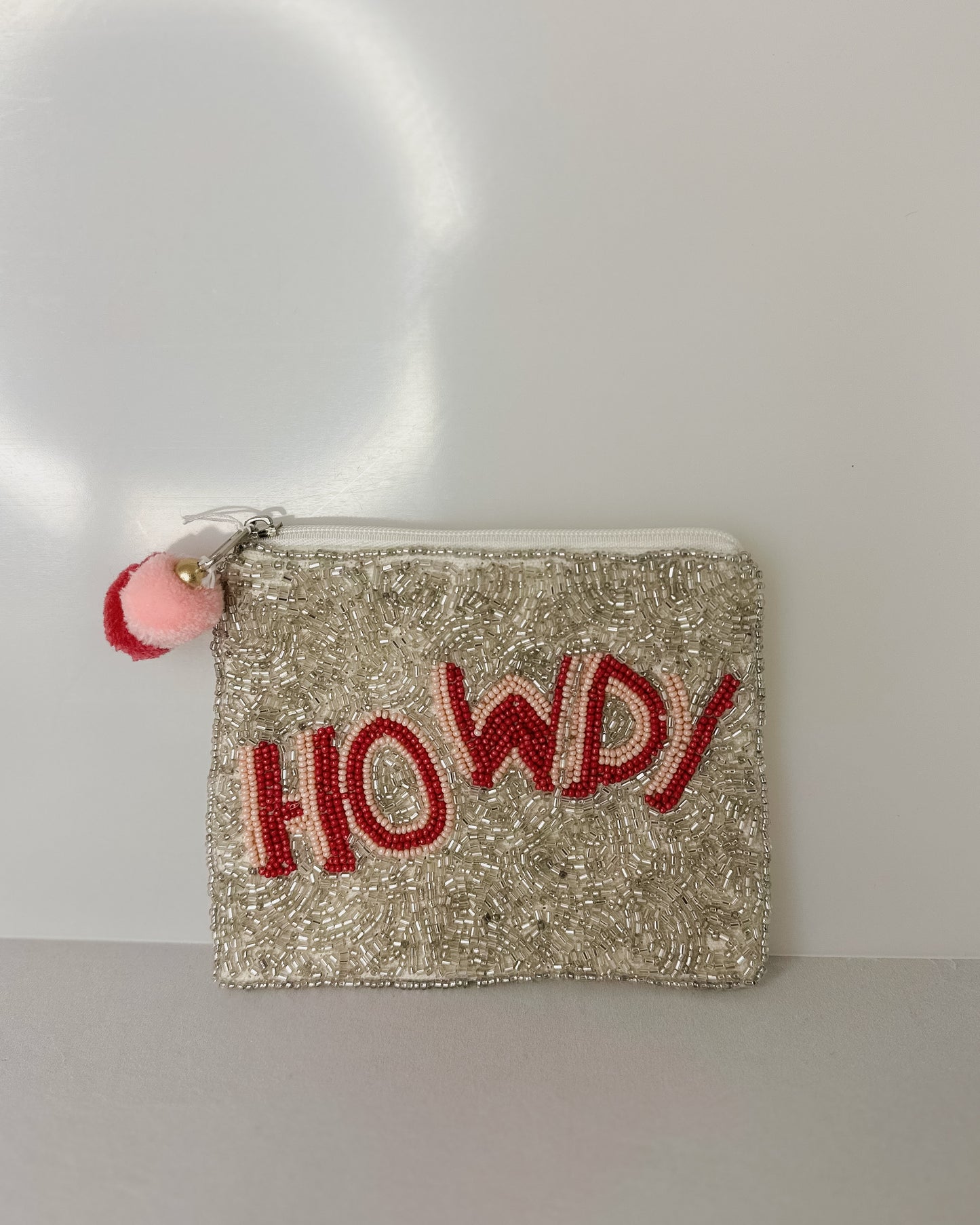 SILVER/PINK "HOWDY" BEADED COIN PURSE