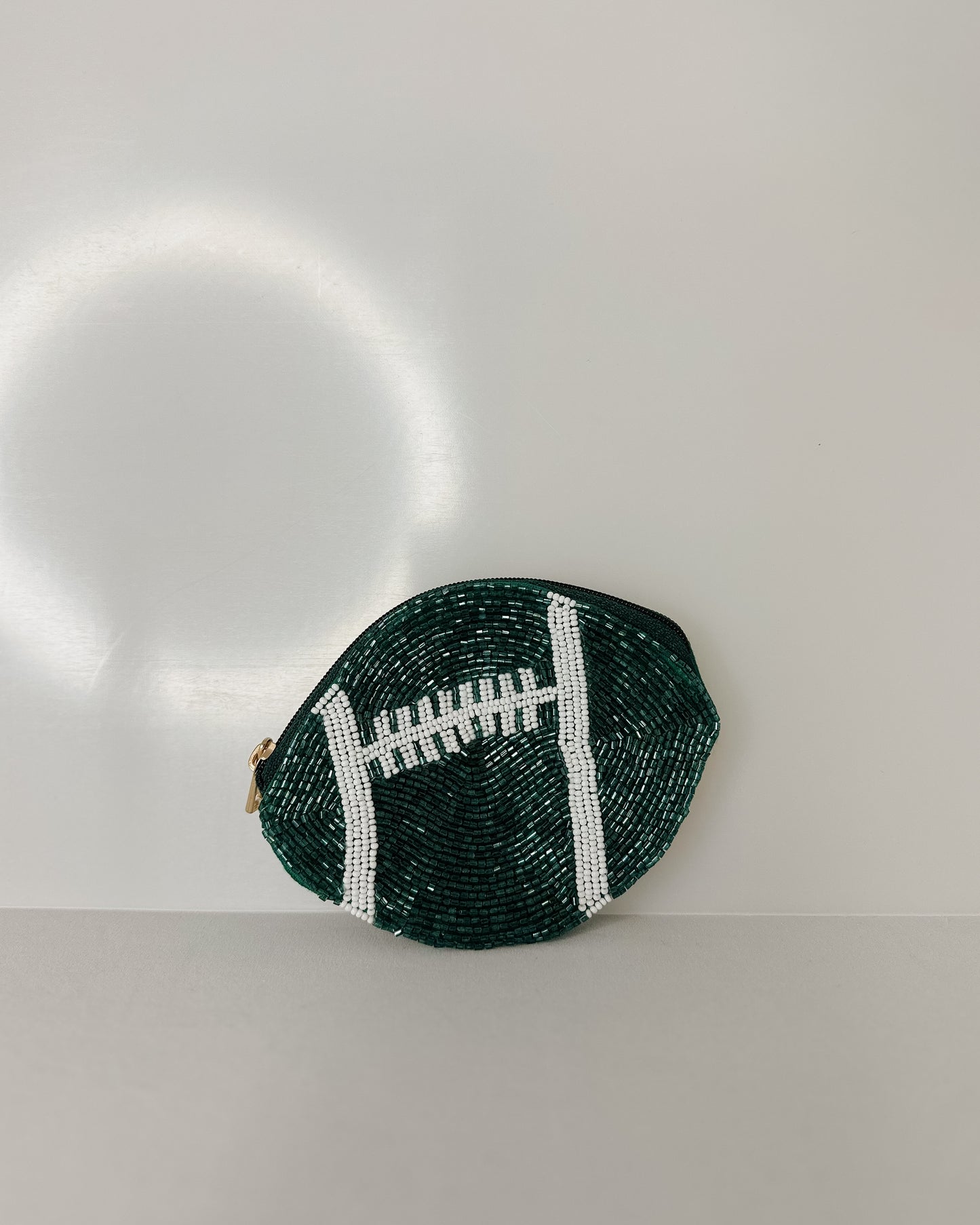 GREEN FOOTBALL BEADED COIN PURSE