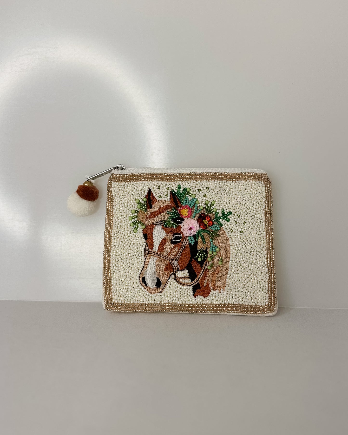 HORSE WITH FLOWERS BEADED COIN PURSE