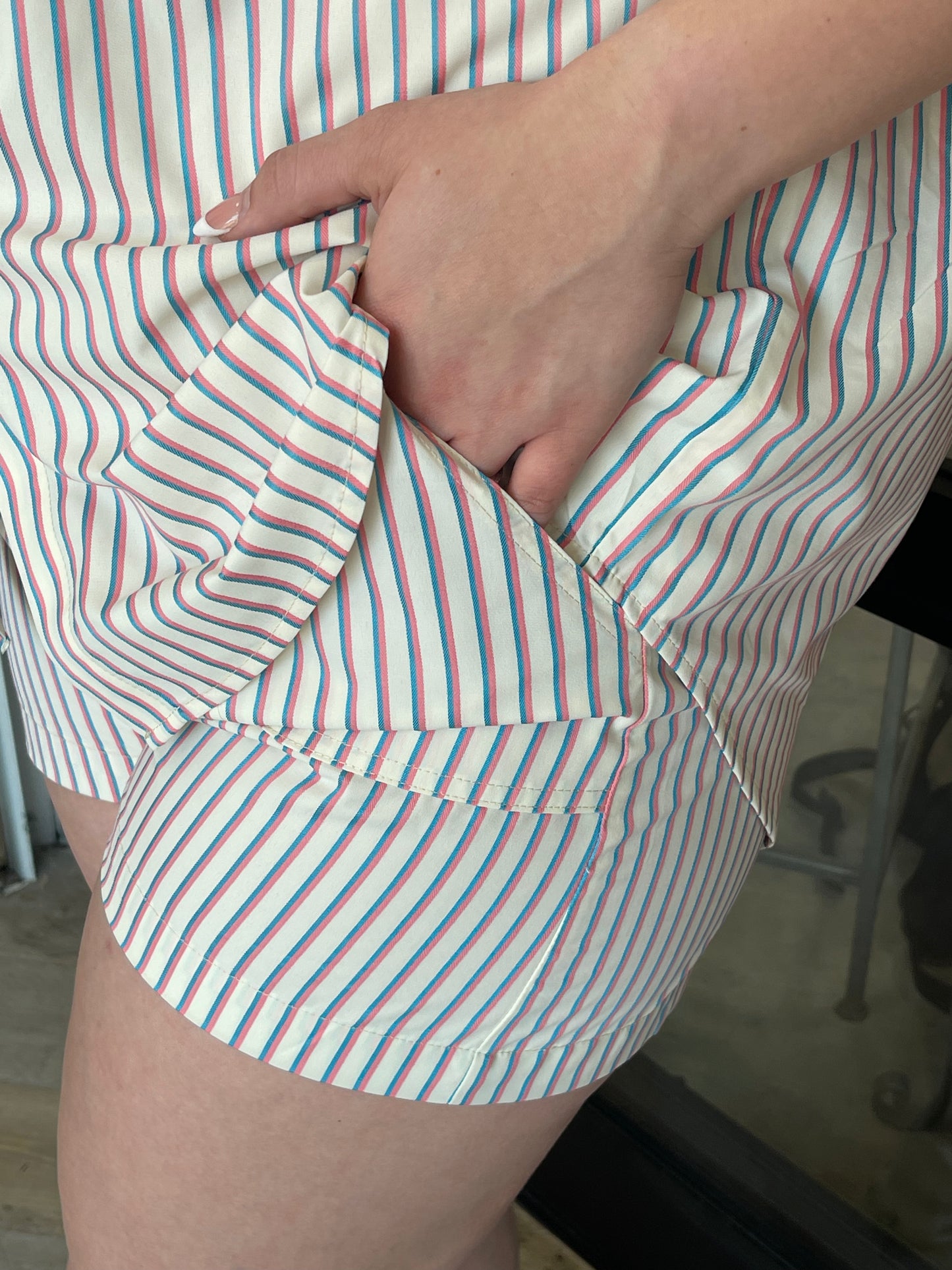 White Striped Button-up Set - Pharm Favorites by Economy Pharmacy