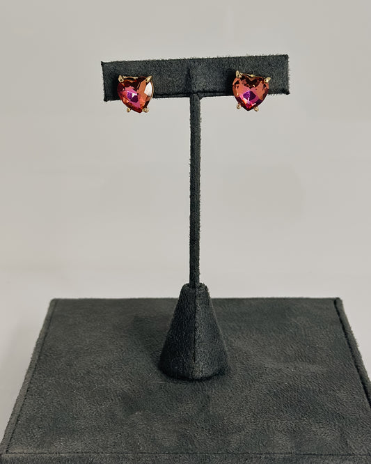 HEART SHAPED GEM STUD EARRINGS