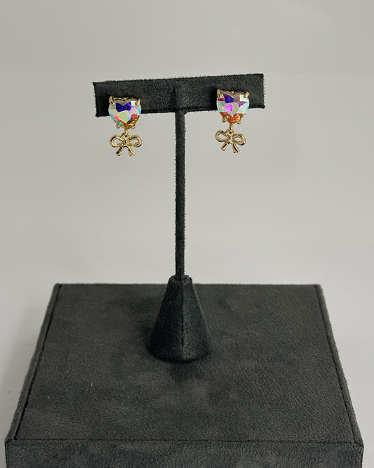 HEART GEM EARRINGS WITH GOLD BOW DANGLE - Pharm Favorites by Economy Pharmacy